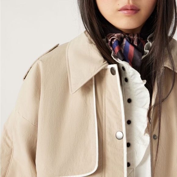 ba&sh Korence Cropped Trench Coat Beige size XS Cotton Utility Minimalist - Picture 4 of 14